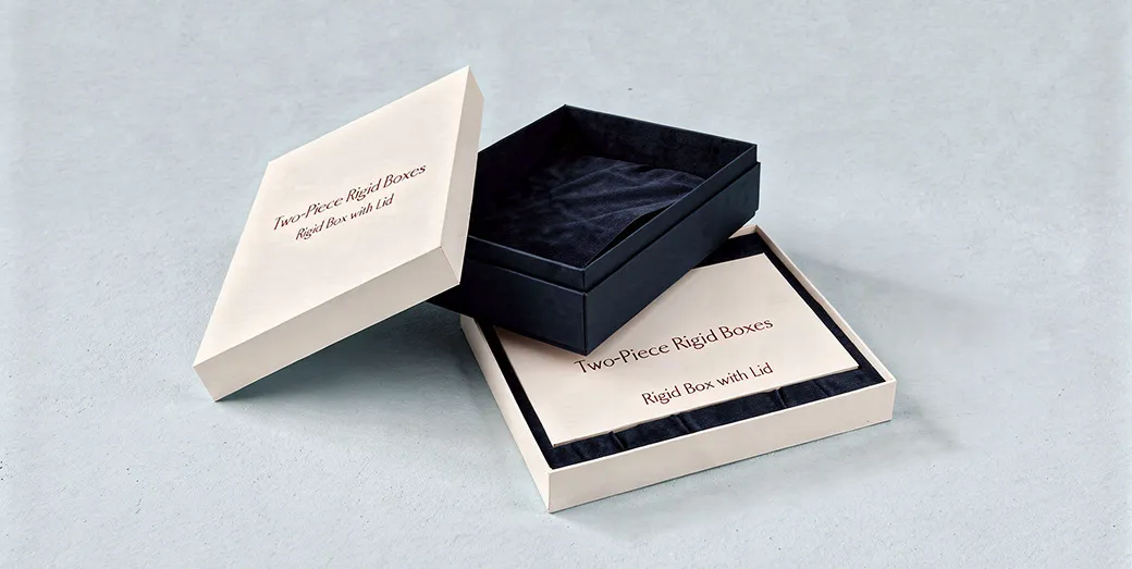 Two-piece rigid box with lid for secure product packaging